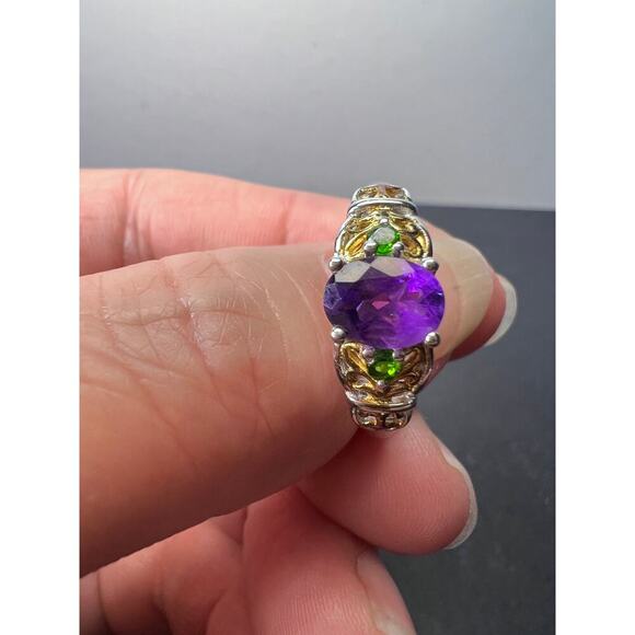 Amethyst and chrome diopside two toned sterling silver ring size 9 - Picture 10 of 10